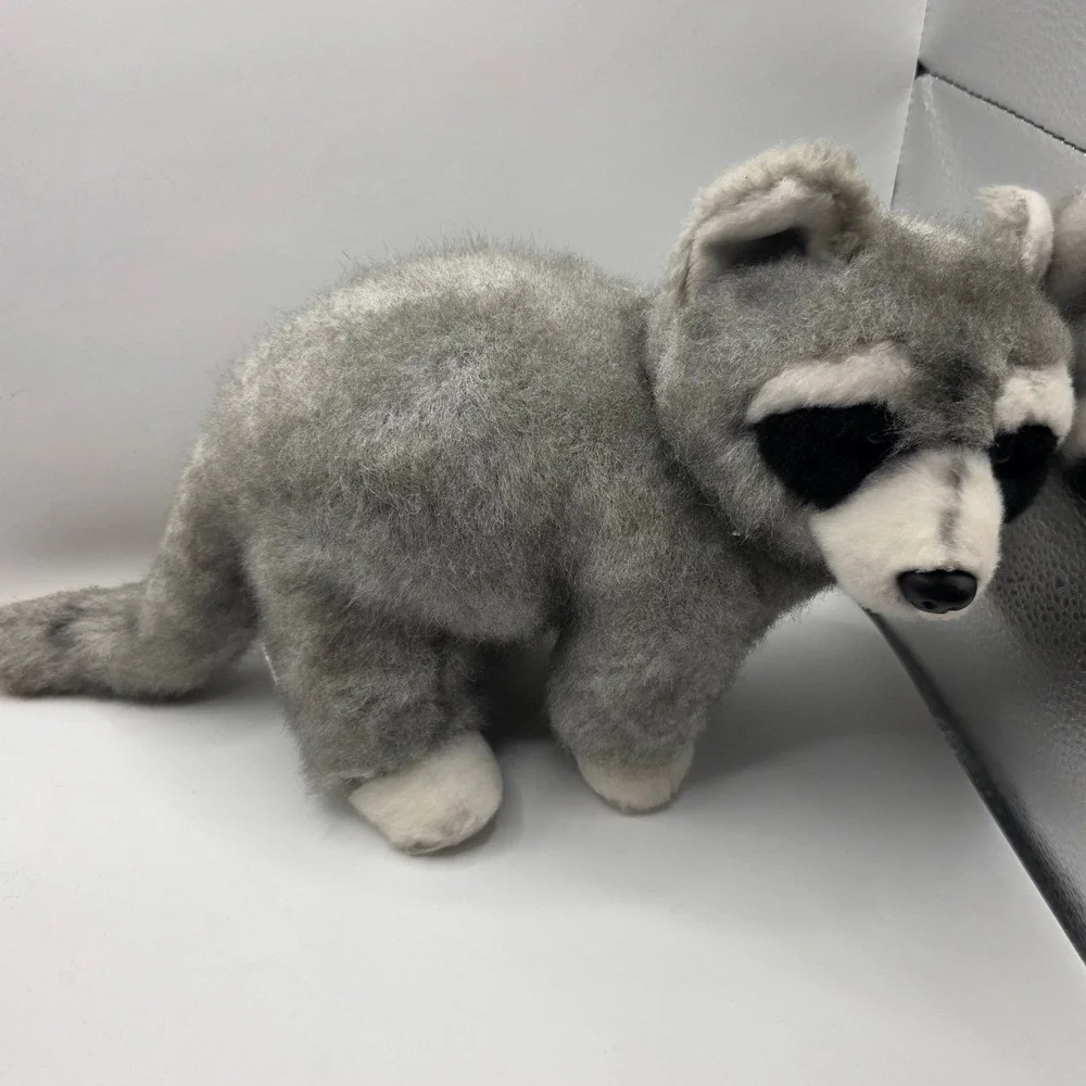 Demdaco Raccoon Plush Grey White Realistic Stuffed Animal 6x12in